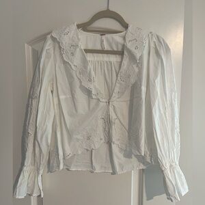 Free People White Eyelet Lace Peasant Blouse
